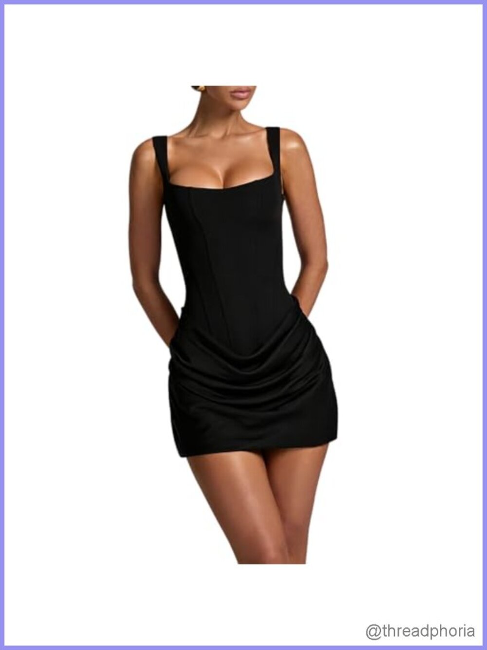 Women Sleeveless Square Neck Ruched Bodycon Mini Dress Club Party